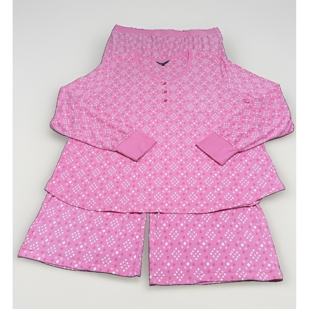 Hannah Women's Pink Breast Cancer Awareness Polyester Pajamas Pants Set Sz-XL